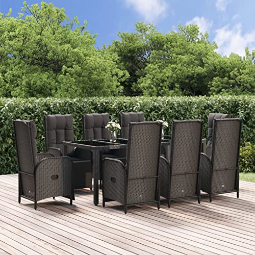Yolola Sitzgruppe Garten Essgruppe 8 Personen Rattan Gartenmöbel Set mit 8 Gartenstuhl Verstellbar Gartenmöbel Essgruppe Gartengarnitur Rattanmöbel Esstisch Sitzgarnitur Gartentisch Schwarz