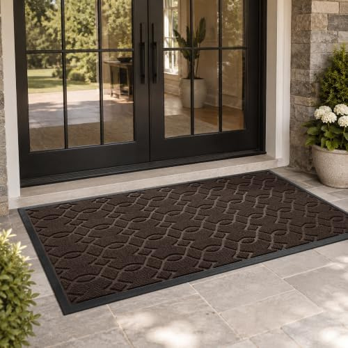 Yimobra Door Mat 75 x 43 cm, Heavy Duty Dirt Trapper Doormat for Front Door Outside, Indoor Outdoor Entrance Mat with Non Slip Rubber Backing, Easy Clean Low Profile, Black