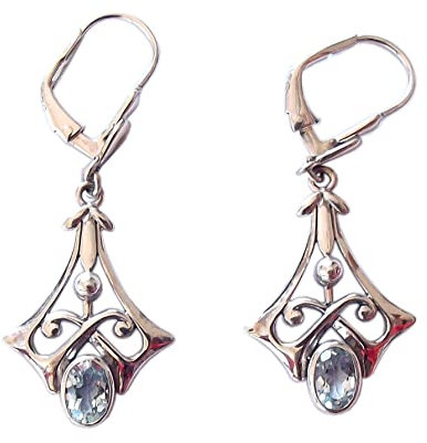 Damen Ohrringe 925 Silber Vintage Style mit Blautopas (beh.)