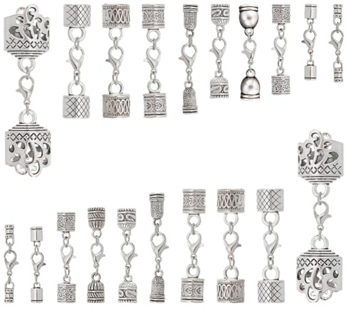 PH PandaHall 20 Sets 10 Stile Lederschnur Endkappen Legierungs Kordel Endkappen Mit Karabinerverschluss Endspitze Mit Schlaufenring Verbinder Für DIY Handwerk Schmuckherstellung Halskette Armband