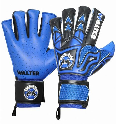 Walter Guanti Portiere Professionale, Calcio, Modello Tiger con Stecche (6, NERO AZZURRO)