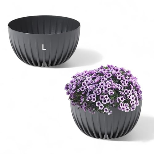 MELTOM Blumentopf aus Kunststoff Schale Blumenschale Pflanzkübel Blumenkübel, Größe L: 24x14 cm (Anthrazit)