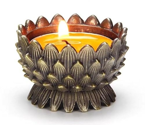 Bougeoirs, ornements for le salon, 7 pièces en métal, support de lampe Lotus Ghee, support de bougie chauffe-plat doré, lampe à huile indienne Puja, fournitures de lampe à huile, pièce maîtresse de bo