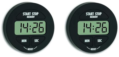 TFA Dostmann Digitaler Timer und Stoppuhr, 38.2022.01, klein und handlich, magnetisch, mit Memory-Funktion, schwarz,L 55 x B 17 x H 55 mm (Packung mit 2)