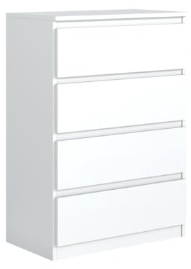 MebLocker Kommode 70 cm, 4 Schubladen, Weiß | Sideboard, Wohnzimmer Flur Schlafzimmer, Moderne Schlafzimmermöbel, Kommodenschrank 70x102x39 cm