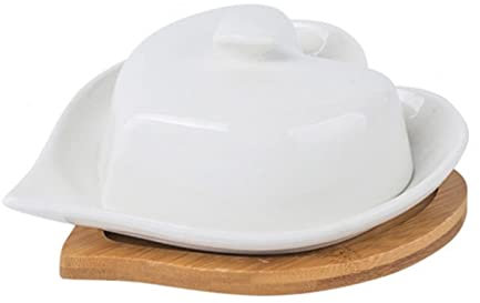 TRoki Mantequillera de cerámica Blanca en Forma de corazón con Base - Elegante Plato de Mantequilla de Porcelana para almacenar y Servir - Encantador Recipiente para Mantequilla de cerámica