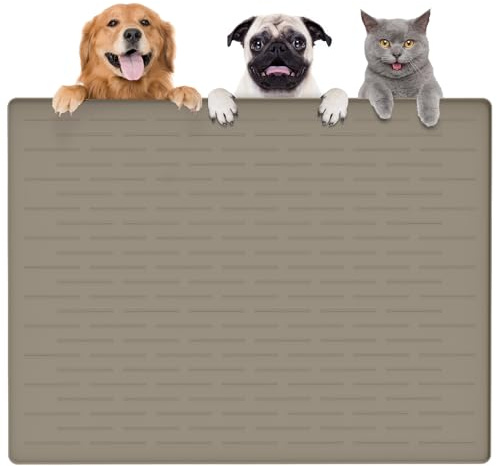 Thinken Hundefuttermatte, 100,3 x 74,9 cm, Silikon, Hunde- und Katzenmatte für Futter- und Wassernäpfe, wasserdicht, rutschfest, XXXL, für Böden (braun)