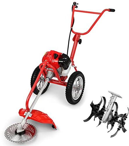 Suuim Cortacésped con Operador a pie, cortacésped de 42,7 CC con Motor de 2 Tiempos, cortacésped a Gasolina, cortacésped pequeño Multifuncional