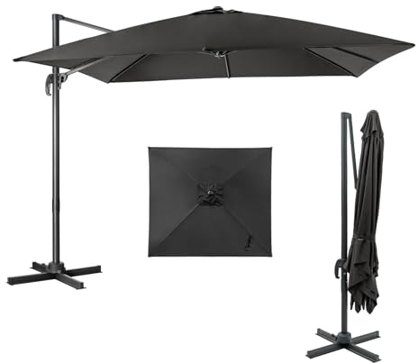 COSTWAY Parasol de Jardin Extérieur, Parasol Déporté Carré 3x3M à Manivelle, Inclinable et Rotation à 360°, 8 Baleines, Toit Double Ventilation Protection UV, pour Terrasse, Patio, Balcon, Noir