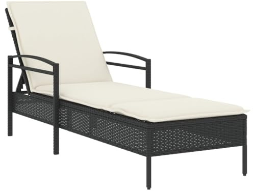 vidaXL Sonnenliege mit Auflage Schwarz 63x200x81 cm Poly Rattan