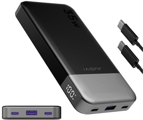 JUOVI 35W Snabbladdning Power Bank 10000mAh Snabb Powerbank USB C Power Bank med PD3.0 & QC4.0, Batteripaket för Switch Tablet Samsung iPhone 16/15/14 och fler (Svart)