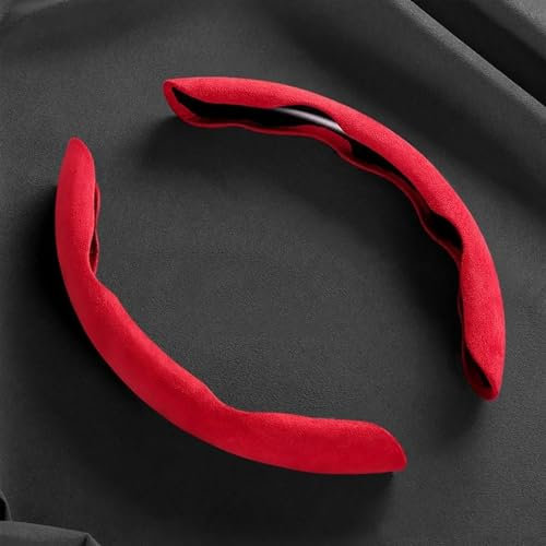 Lenkradbezug Wildleder Auto Lenkradbezug Lenkradschutz Anti-Rutsch ABS Hartschale Winter Warm Fell Universal Für 37-38cm Lenkradhülle(Red)