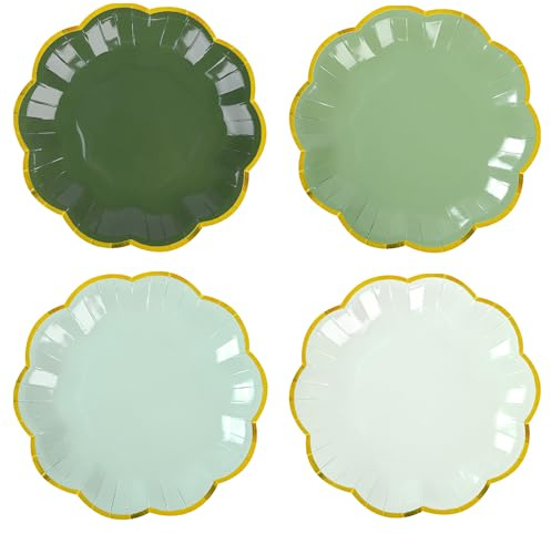 AimFun Sage Green Party Plates Gradient Green Dessert Paper Plates 7inch Gold Foil Scalloped Edge Disposable Cake Plates for Birthday Bridal Baby Shower Wedding Party Supplies (24, Sage Green)