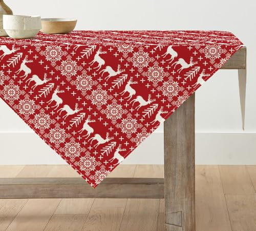 Artoid Mode Rote Rentier Weihnachten Tischdecke, Tischwäsche Winter Xmas Küche Tisch Dekoration Drinnen Urlaub Party Dekor 85x85 cm