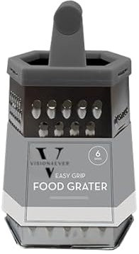 Vision4ever 6 Sided Food Grater Multi-Purpose Food Shredder with Base Cheese Grater Easy to Grate Cheese, Garlic, Ginger, Lemon, Chocolate, Vegetables (Grey)