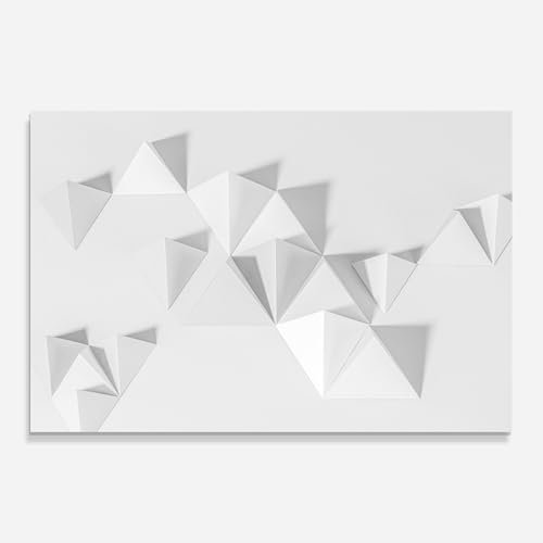ARTHUB® Glasbild 60x80 cm, 5mm ESG | Moderne Wandbilder aus Glas für Wohnzimmer & Schlafzimmer, Wanddekoration, Wohnkultur, Abstrakte, White 3d Triangle