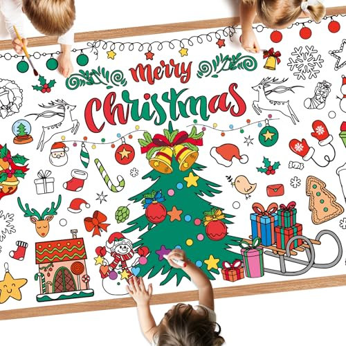 Litmitfu Großes Weihnachtsposter zum Ausmalen – große Tischdecke zum Ausmalen von Weihnachten für Kinder, Jumbo-Weihnachtspapier, Tischdecke, Banner, Aktivitäten, Spiele, Partygeschenke, Basteln, 76,2