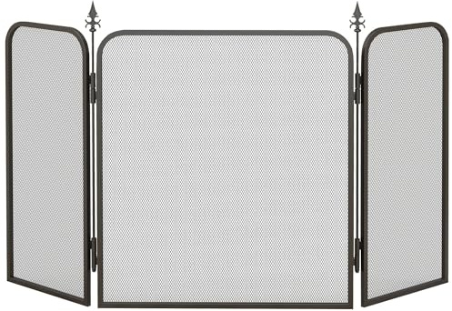 HOMCOM Salvachispas para Chimenea de 3 Paneles Plegable 96x56 cm Negro | Protector de Chimenea, de Metal