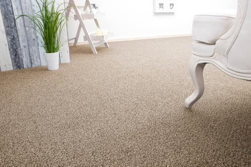 andiamo Auslegware Teppichboden Meterware Carlos - Teppichboden Auslegware & Teppich Meterware - Auslegware Teppich Meterware 4m & 5m breit - pflegeleichter Bodenbelag Beige - 500 x 500 cm