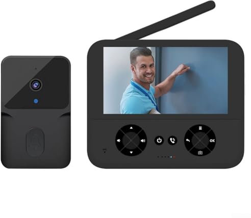 Sonnette sans fil de 10,9 cm, sonnette vidéo sans fil, moniteur extérieur, interphone vocal à domicile, double options d'alimentation, économe en énergie (noir)