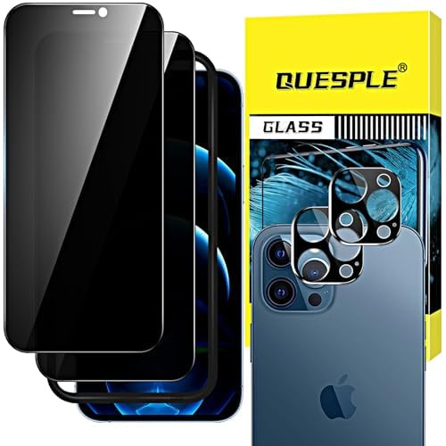 QUESPLE [2+2 Pezzi] iPhone 12 Pro Max Privacy Pellicola Protettiva(6.7 Pollici) e Protezione per Obiettivo Della Fotocamera, (Vetro Privacy) Anti Spy in Vetro Temperato con Strumenti di Installazione
