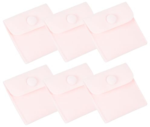 PATIKIL 8 x 8 tum smyckepåse, 6-pack sammetspåsar tryckknapp smycken förvaringsväskor presentpåse för örhängen armband halsband ringar klocka, ljusrosa