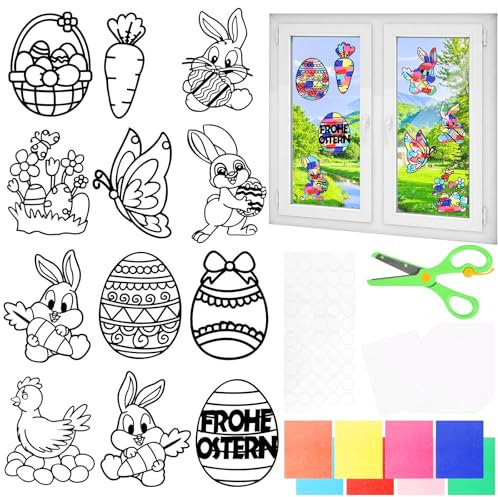 Funmo Kinder-Fenster-Osterbasteleien, ein komplettes Set von Fensterbildern, Oster-Bastelsets, Oster-Fensterdekorationen, DIY-Bastelsets für Kindergeschenke