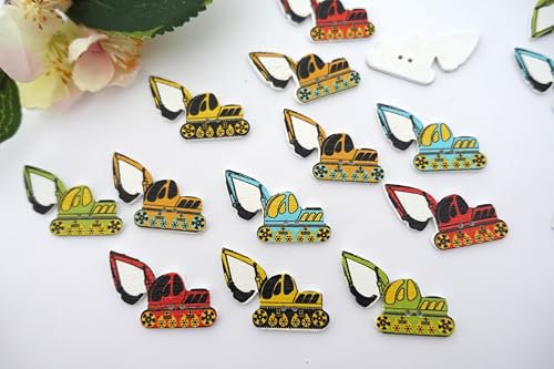 Apfelblüte | Knöpfe 35x28 mm Bagger Baumaschine Baufahrzeug bunt Holz 5 Stück 2 Loch Holzknöpfe Holz Dekoknöpfe Knopf Kinderknöpfe Kinder Babyknöpfe Baby 35 mm 28 mm lackiert Jungen Buben