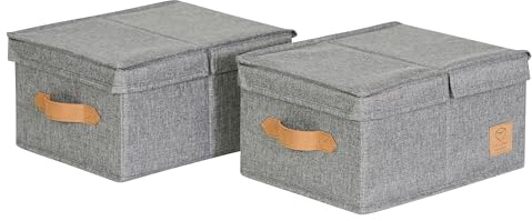 LOVE IT STORE IT Premium Aufbewahrungsbox mit Deckel, Grau, 2er Set | Kleine Box Organizer – Ideal für Regal & Kleiderschrank, je 33x25x16cm