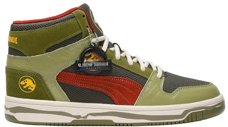 Puma Men's Rebound Layup Mid Jurassic World Shoes, Green Moss-Mars Red-Yellow Sizzle AH25, 10.5