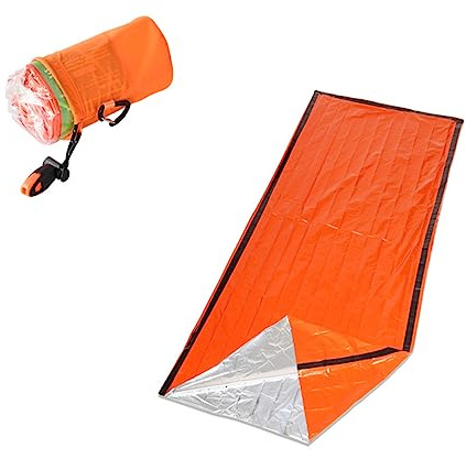 BRIGHTFUFU Emergency First Aid Sleeping Bag Pe Aluminum Film Outdoor Survival Mat with Whistle and Storage Bag Lightweight Insulation for Camping and Hiking