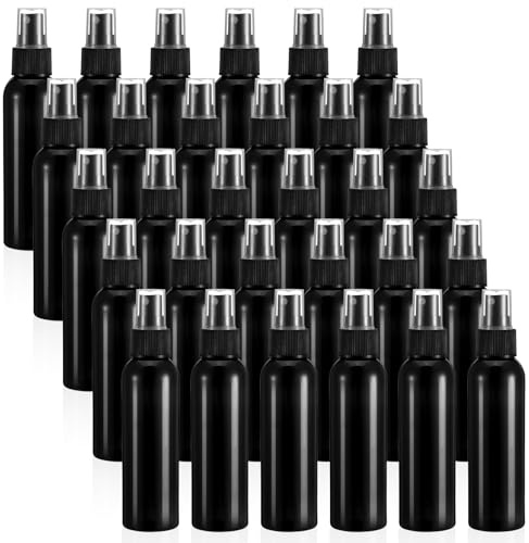 30 Pack Black Empty Spray Bottles, 4oz Plastic Fine Mist Spraying Bottles Small Refillable Sprayer Liquid Containers Portable Misters with Cap Travel Bottle for Perfume, Cleaning, Essential Oil