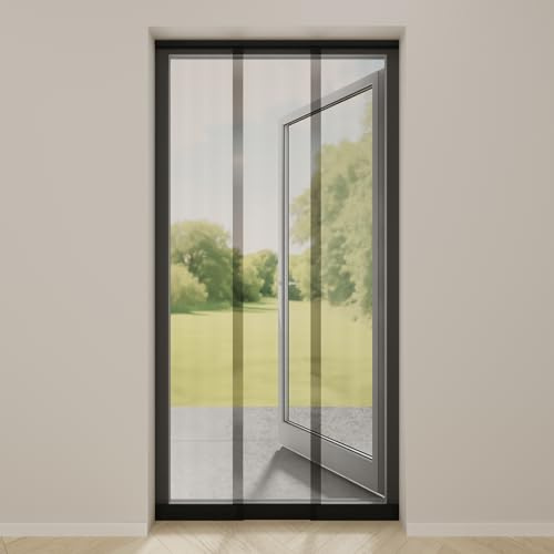 DTCH® Fliegenvorhang balkontür 95 x 235 cm (BxH), Fliegengitter Balkontür ohne Bohren, Lamellenvorhang, anthrazites Profil, Insektenschutz Balkontür, individuell kurzbar, Moskitonetz tür