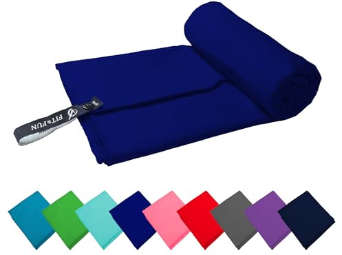 FIT&FUN Asciugamano in Microfibra Ultraleggero 39g, Telo Palestra, Sport, Viaggio e Mare, Ultra Assorbente e Antibatterico, Asciugatura Rapida, Standard 100 OEKO-TEX (Blu scuro, 30x50 cm)