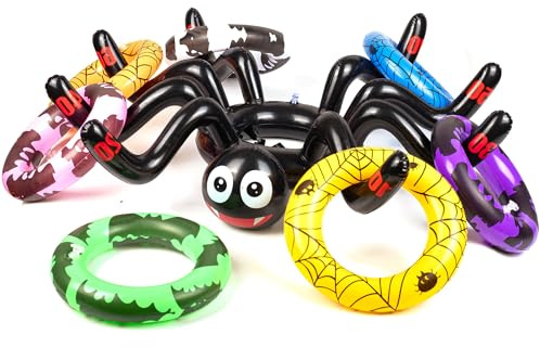 Inflatable Spider Hat Ring Toss Game Set - 8 Ring Halloween Party Toys for Kids & Adults, Family Halloween Fun Game Toys Indoor Outdoor