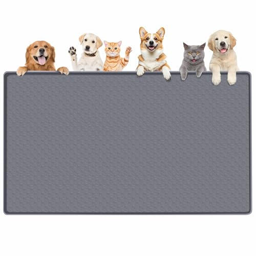 Bartuke groß Hundefuttermatte Silikon,130x65cm Unterlage mit Rand XXL,Grau | Napfunterlage Hund, rutschfest Silikonmatte groß, Platzdeckchen für Haustiere & Schale, Wasserdicht, leicht zu reinigen