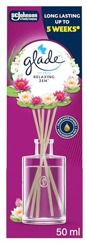 Glade Reed Diffuser, Home Fragrance Infused with Essential Oils, Room Air Freshener With Up to 5 Weeks of Continuous Fragrance, Relaxing Zen, 50ml