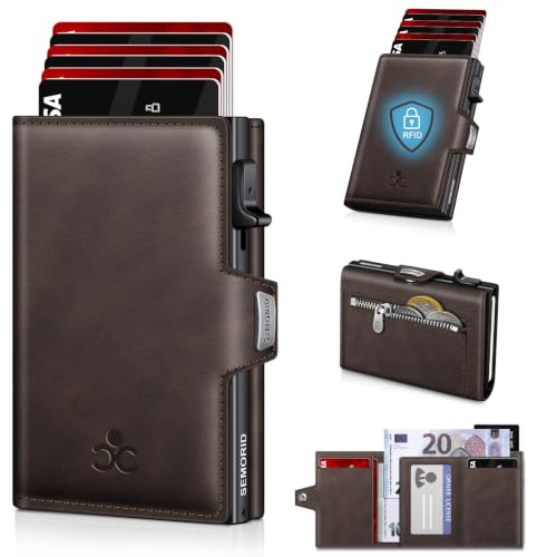 SEMORID Geldbörse Herren, Portmonee Herren mit Münzfach & RFID Schutz, Slim Wallet Pop-up Kartenetui Herrens, Geldbeutel Herrens für 9-11 Karten ID-Fenster Geldscheinfach Smart Wallet for Men (Kaffee)
