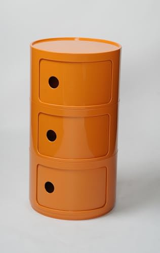 Vertical side cabinet round with drawers, 2/3/4th floor modern style side table, multi-function end table storage cabinet, sliding door bedside cabinet(Orange,3Tier)