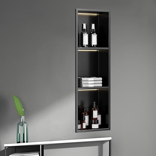 Panneau de douche LED étanche - En acier inoxydable - Pas d'installation de carrelage nécessaire - Étagère simple encastrée pour salle de bain - Design moderne - Facile à installer