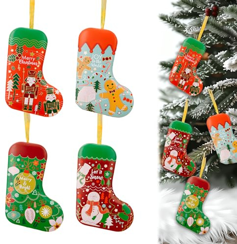 SilverChry Scatola di Latta Biscotti Natale, Barattolo di Caramella di Metallo, Scatole di Biscotti di Natale, per Natale, confezioni di biscotti, caramelle, snack (Socks)