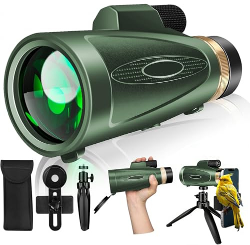 Monocular Telescope 80x100 High Power with Smartphone Adapter Tripod, Wide Field Monoculars for Adults with BAK4 Prism & FMC Lens, for Bird Watching Hunting Hiking Camping Wildlife-Green