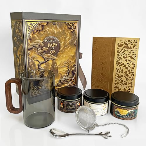 COFFRET CADEAU POUR UN PAPA EN OR - CADEAU PÈRE - 3 thés premium - Tasse - Infuseur - Petite cuillère - Carte de voeux - Idée cadeau Anniversaire, Fête des Pères - TÉTI