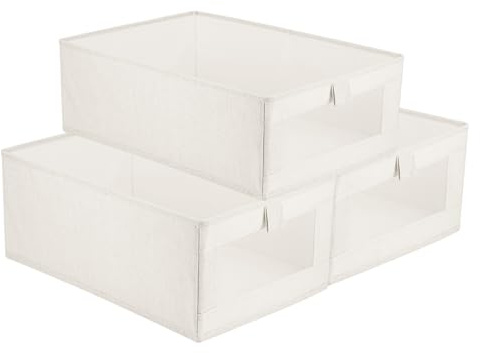 Hejo 3 Stück Stoff Aufbewahrungsbox mit Sichtfenster 40x27x17cm | Faltbare Stoffboxen Aufbewahrung, Kleiderschrank Organizer, Schrank Organizer, Aufbewahrungskorb für Kleidung, Bücher