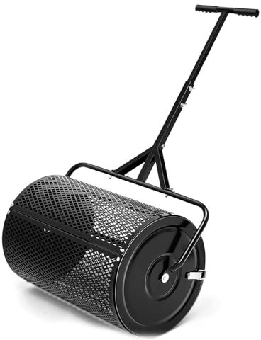Esparcidor de abono de jardín de 61 cm, rodillo ajustable para césped y sembradora para un cuidado eficiente del césped, herramienta de jardín y mantenimiento de césped resistente