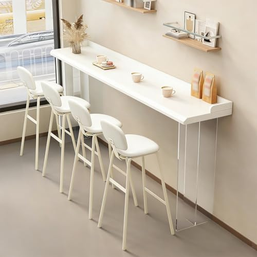 Hög Bartabell, Furubordplatta, Industriell Pubtabell för Matsal, Akrylben, Lätt att Montera, Lämpligt för Ingång och Vardagsrum, Utan Hocker(White,180x40x105cm/71x16x41in)