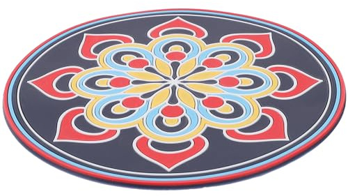 FRCOLOR Cuscino Arrotondato per Ciotola Sonora Buddista Mandala Blu Scuro, Tappetino per Meditazione Leggero e Durevole, Accessorio per Campane Sonore da Meditazione