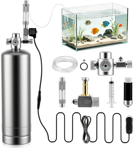 VeftBltrem 2L CO2-Anlage Komplettset für Aquarien – Edelstahl CO2-Generator mit 2-kg-Flasche, Magnetventil, Diffusor, visuellem Blasenzähler, Druckregler & Nadelventil – für üppiges Pflanzenwachstum