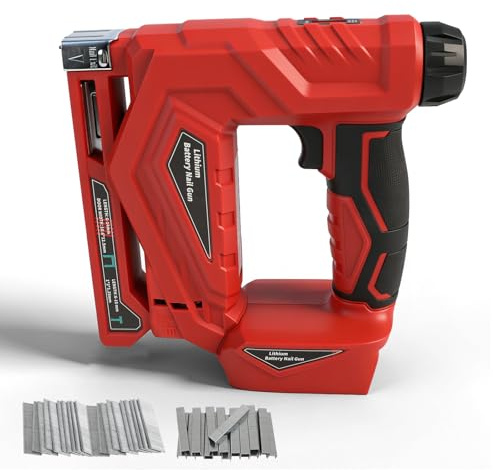 Cloueuse sans fil compatible avec Milwaukee M18, agrafeuse électrique sans balais 18GA avec 1 000 clous, 1 000 agrafes T50 pour l'amélioration de la maison, le bricolage et le travail du bois (rouge)
