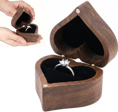 Ringbox i trä, ringlåda, bröllop, vintage, massiv valnöt, ring, sammet, mjuk inredning, ringlåda, kvadratisk, bröllop, ringlåda för ring för bröllop, förlovning och daglig förvaring
